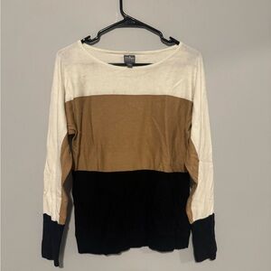Soho Colorblock Long Sleeve Knit Top Neutral Tones Size Medium